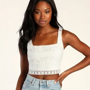 Lulus Romance Forever White Crochet Lace Crop Tank Top